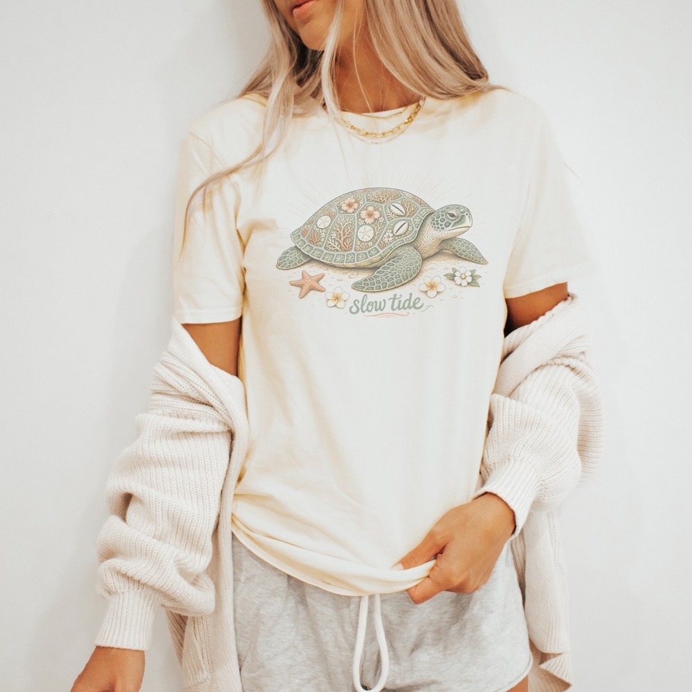 Slow Tide Sea Turtle Graphic Tee Serene Nature Art